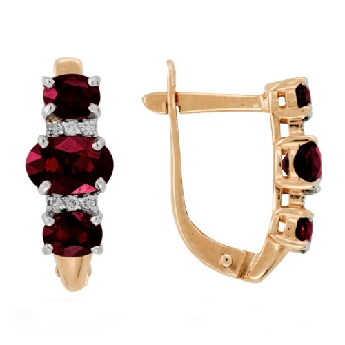 Золотые cерьги классические с рубином