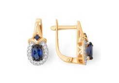 Золотые cерьги классические с сапфиром