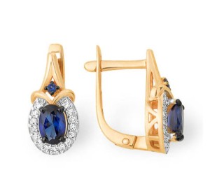 Золотые cерьги классические с сапфиром