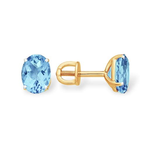 Золотые cерьги пусеты (гвоздики) с топазом