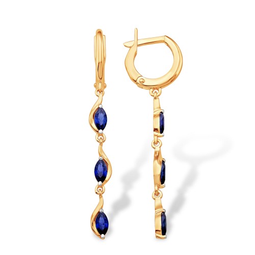 Золотые cерьги висячие с сапфиром