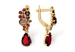 Золотые cерьги висячие с полудрагоценными камнями