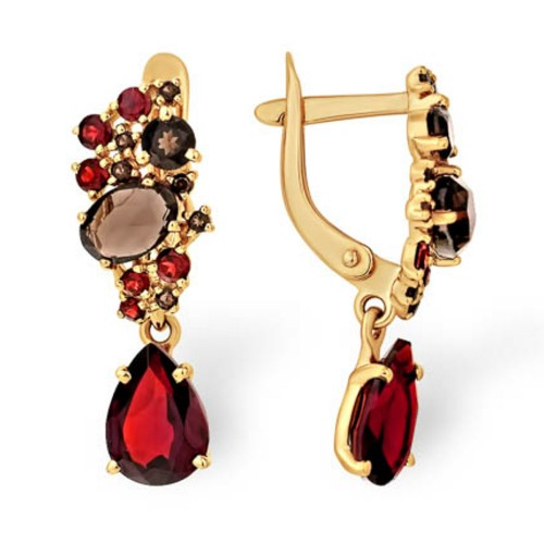 Золотые cерьги висячие с полудрагоценными камнями