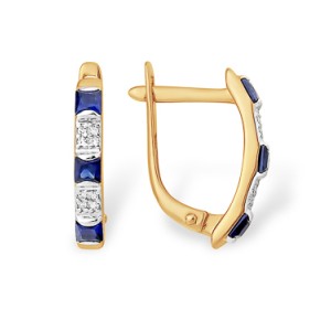 Золотые cерьги классические с сапфиром