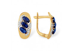 Золотые cерьги классические с сапфиром