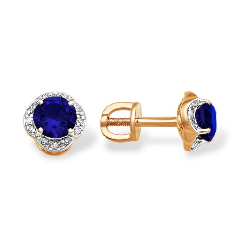 Золотые cерьги пусеты (гвоздики) с сапфиром