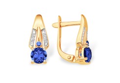 Золотые cерьги классические с сапфиром