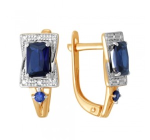 Золотые cерьги классические с сапфиром