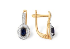 Золотые cерьги классические с сапфиром
