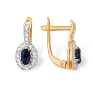 Золотые cерьги классические с сапфиром