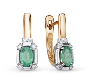 Золотые cерьги классические с изумрудом