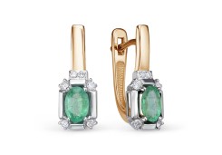 Золотые cерьги классические с изумрудом
