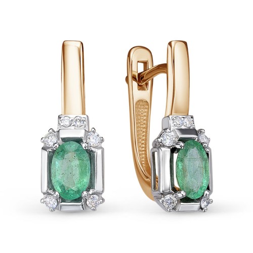 Золотые cерьги классические с изумрудом