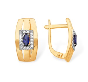 Золотые cерьги классические с сапфиром