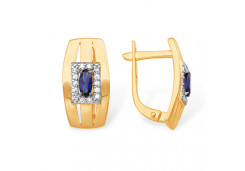 Золотые cерьги классические с сапфиром