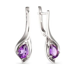 Серебряные cерьги классические с аметистом