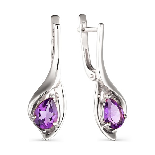 Серебряные cерьги классические с аметистом