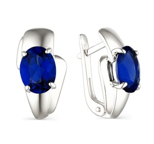 Серебряные cерьги классические с сапфиром