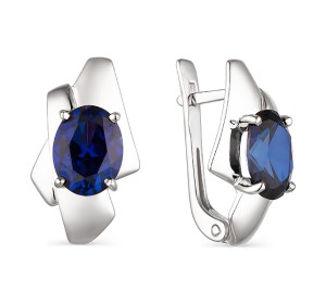 Серебряные cерьги классические с сапфиром