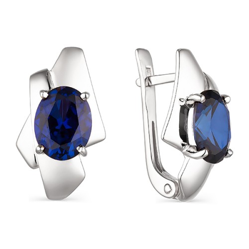 Серебряные cерьги классические с сапфиром