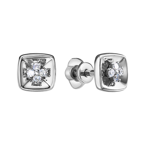 Серьги пусеты (гвоздики) из белого золота с бриллиантом