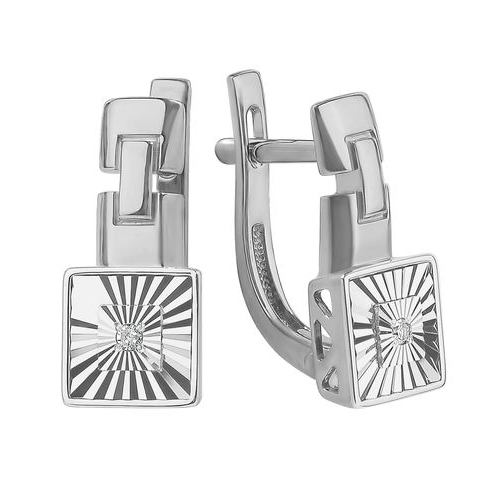 Серьги классические из белого золота с бриллиантом