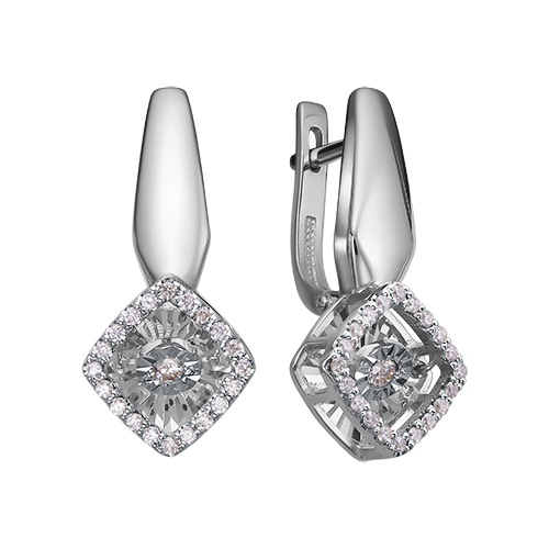 Серьги классические из белого золота с бриллиантом