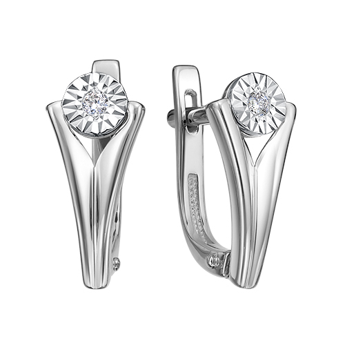 Серьги из белого золота с бриллиантом