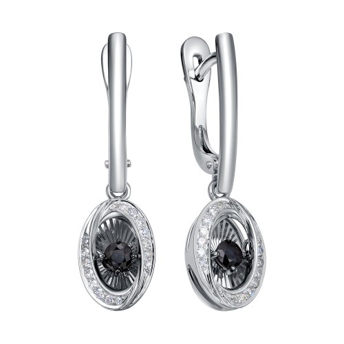 Серьги висячие из белого золота с сапфиром