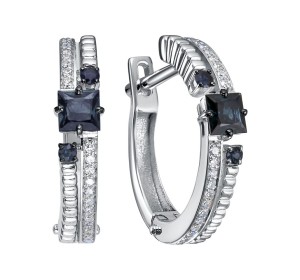 Серьги классические из белого золота с сапфиром