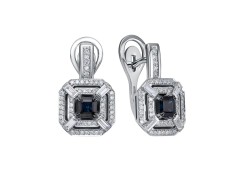 Серьги классические из белого золота с сапфиром