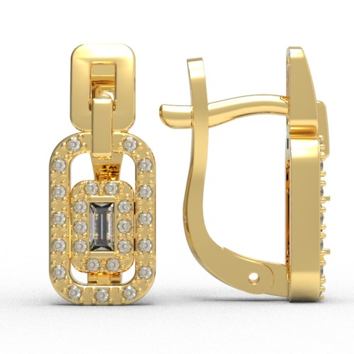 Серьги классические из желтого золота с бриллиантом