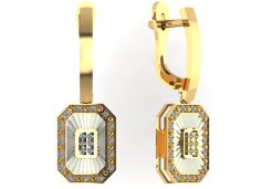 Серьги висячие из желтого золота с бриллиантом