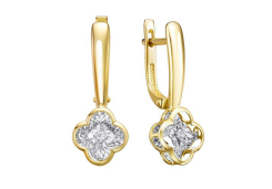 Серьги классические из желтого золота с бриллиантом