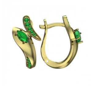 Серьги классические из желтого золота с изумрудом