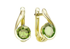 Серьги из желтого золота с хризолитом