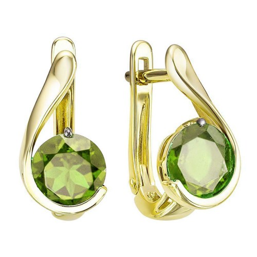 Серьги из желтого золота с хризолитом