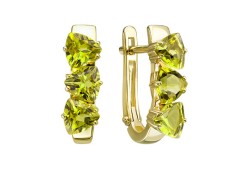 Серьги из желтого золота с хризолитом