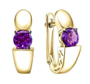 Серьги из желтого золота с аметистом