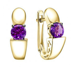 Серьги из желтого золота с аметистом