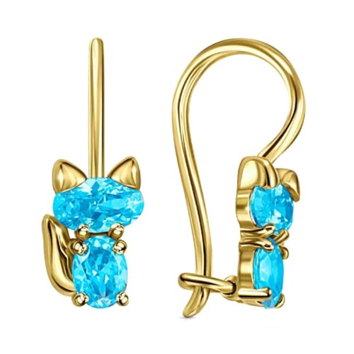 Серьги классические из желтого золота с фианитом