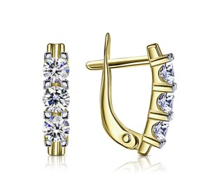 Серьги из желтого золота с фианитом