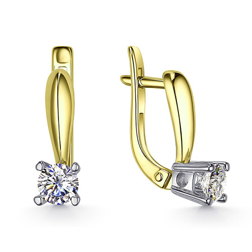 Серьги из желтого золота с фианитом