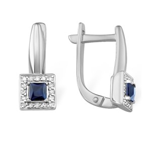 Серьги классические из белого золота с сапфиром
