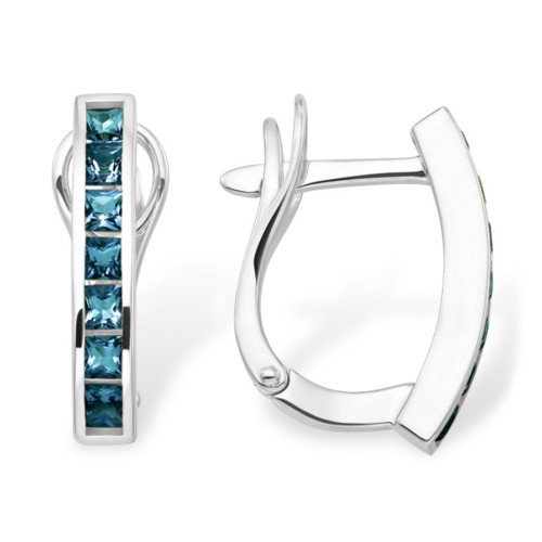 Серьги из белого золота с лондон топазом