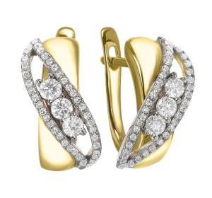 Серьги классические из желтого золота с фианитом