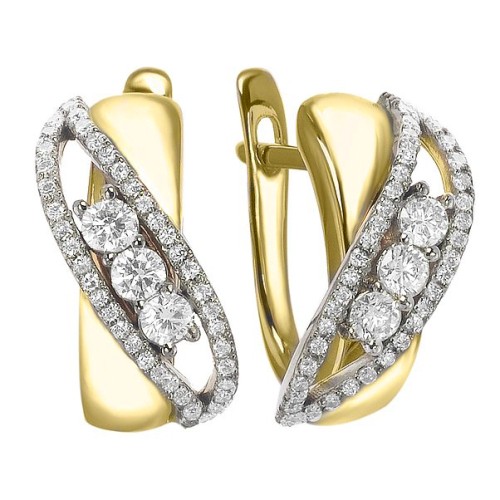 Серьги классические из желтого золота с фианитом