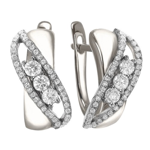 Серьги классические из белого золота с фианитом