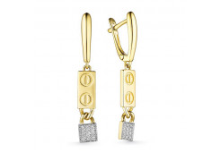Серьги висячие из желтого золота с фианитом