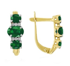 Серьги классические из желтого золота с изумрудом